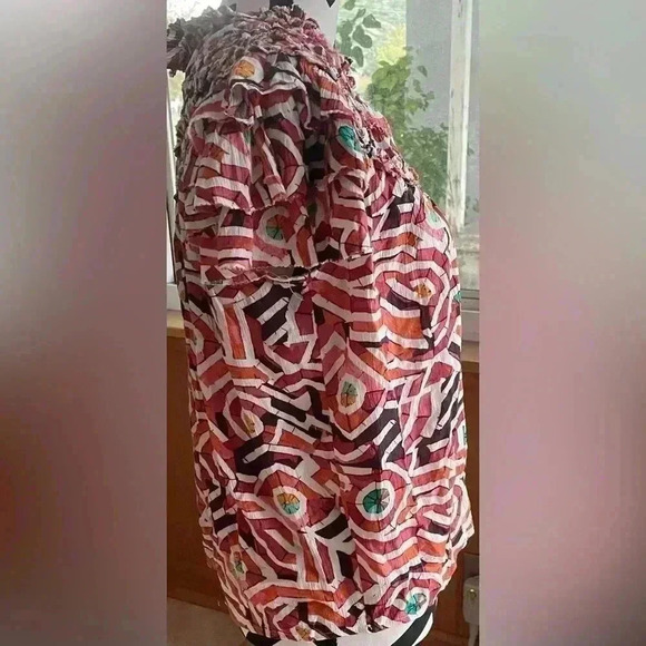 Maeve multicolor ruffle yoke blouse with flowy sleeves; size S - Picture 4 of 7